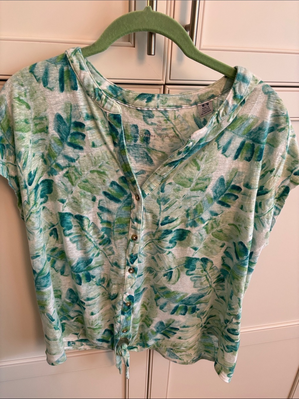 Tommy Bahama Teal and Mint Leaf-Print Button-Down Top